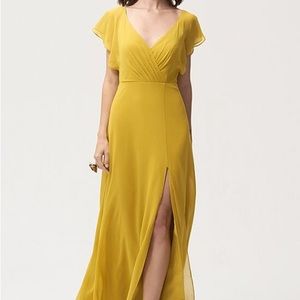Jenny Yoo Open Back Alanna Yellow Chiffon Dress